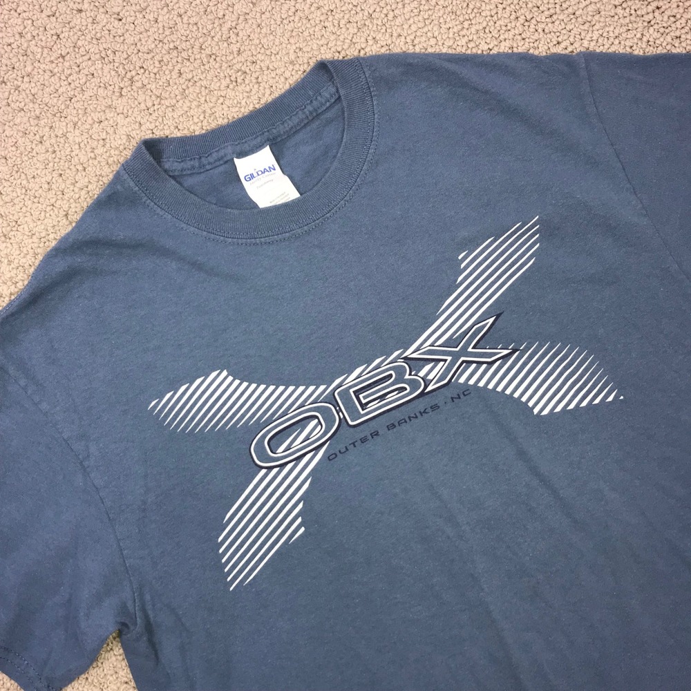 Gildan OBX Outer Banks NC T-Shirtβ Mens Medium Blue Graphic Short Sleeve Cotton